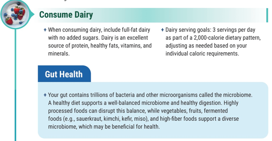 단백질, 유제품, 장 건강 권장사항 - USDA Dietary Guidelines 2025-2030